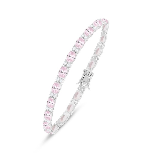[BRC01PIK00WCZB533] Sterling Silver 925 Bracelet Rhodium Plated Embedded With Pink Zircon And White Zircon