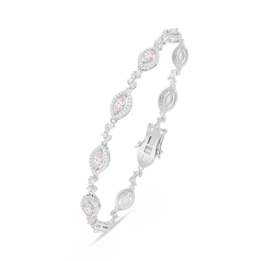 [BRC01PIK00WCZB534] Sterling Silver 925 Bracelet Rhodium Plated Embedded With Pink Zircon And White Zircon