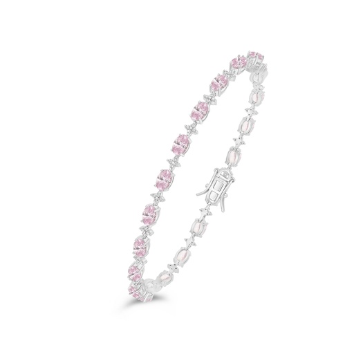 [BRC01PIK00WCZB539] Sterling Silver 925 Bracelet Rhodium Plated Embedded With Pink Zircon And White Zircon