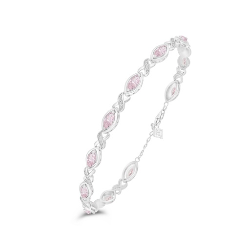 [BRC01PIK00WCZB541] Sterling Silver 925 Bracelet Rhodium Plated Embedded With Pink Zircon And White Zircon