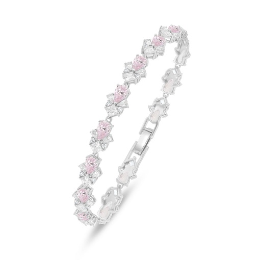 [BRC01PIK00WCZB544] Sterling Silver 925 Bracelet Rhodium Plated Embedded With Pink Zircon And White Zircon
