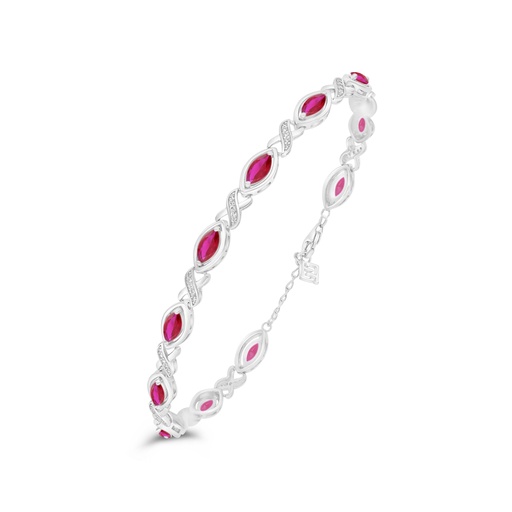 [BRC01RUB00WCZB541] Sterling Silver 925 Bracelet Rhodium Plated Embedded With Ruby Corundum And White Zircon