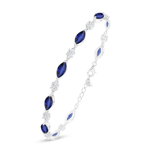 [BRC01SAP00WCZB528] Sterling Silver 925 Bracelet Rhodium Plated Embedded With Sapphire Corundum And White Zircon