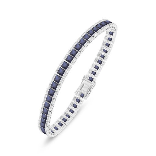 [BRC01SAP00WCZB532] Sterling Silver 925 Bracelet Rhodium Plated Embedded With Sapphire Corundum And White Zircon