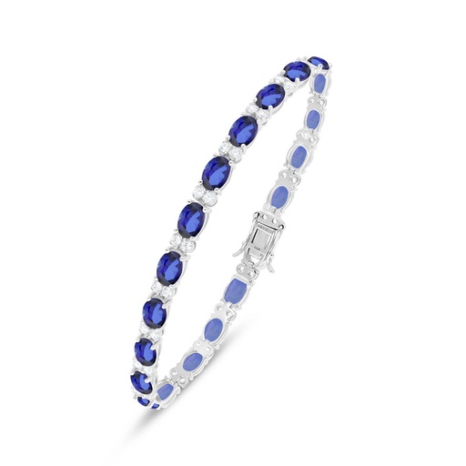 [BRC01SAP00WCZB533] Sterling Silver 925 Bracelet Rhodium Plated Embedded With Sapphire Corundum And White Zircon