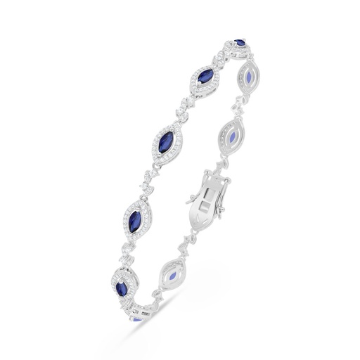 [BRC01SAP00WCZB534] Sterling Silver 925 Bracelet Rhodium Plated Embedded With Sapphire Corundum And White Zircon