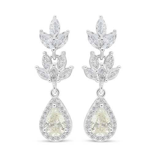 [EAR01CIT00WCZC992] Sterling Silver 925 Earring Rhodium Plated Embedded With Diamond Color And White Zircon