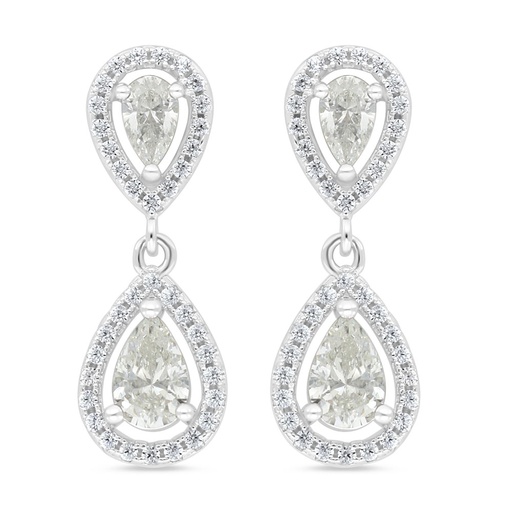 [EAR01CIT00WCZC995] Sterling Silver 925 Earring Rhodium Plated Embedded With Diamond Color And White Zircon