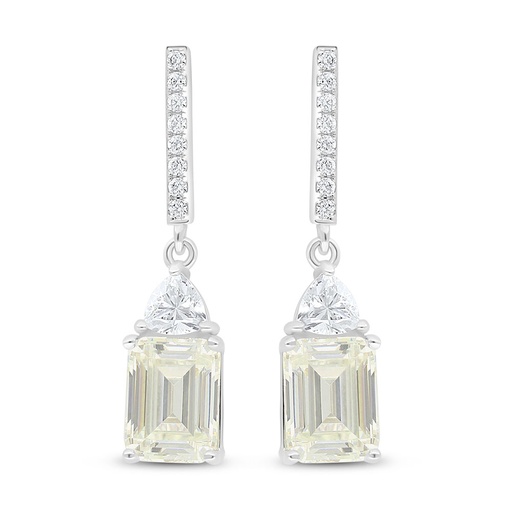 [EAR01CIT00WCZD012] Sterling Silver 925 Earring Rhodium Plated Embedded With Diamond Color And White Zircon