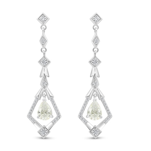 [EAR01CIT00WCZD016] Sterling Silver 925 Earring Rhodium Plated Embedded With Diamond Color And White Zircon