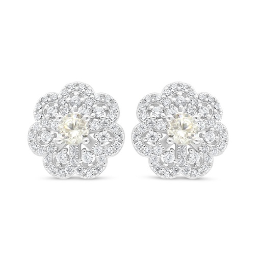[EAR01CIT00WCZD033] Sterling Silver 925 Earring Rhodium Plated Embedded With Diamond Color And White Zircon