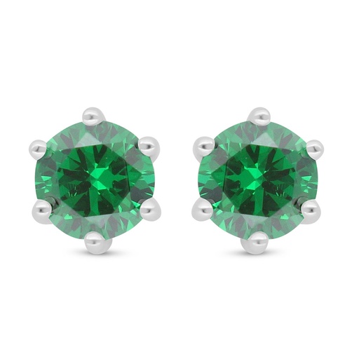 [EAR01EMR00000D006] Sterling Silver 925 Earring Rhodium Plated Embedded With Emerald Zircon 
