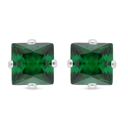 [EAR01EMR00000D007] Sterling Silver 925 Earring Rhodium Plated Embedded With Emerald Zircon 