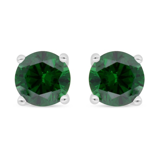 [EAR01EMR00000D020] Sterling Silver 925 Earring Rhodium Plated Embedded With Emerald Zircon 