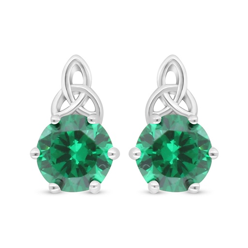 [EAR01EMR00000D025] Sterling Silver 925 Earring Rhodium Plated Embedded With Emerald Zircon 