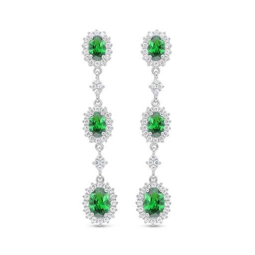 [EAR01EMR00WCZD001] Sterling Silver 925 Earring Rhodium Plated Embedded With Emerald Zircon And White Zircon