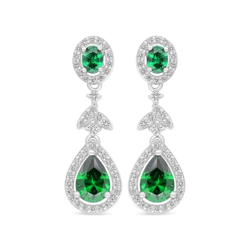 [EAR01EMR00WCZD002] Sterling Silver 925 Earring Rhodium Plated Embedded With Emerald Zircon And White Zircon