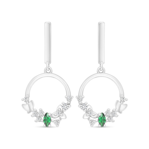 [EAR01EMR00WCZD003] Sterling Silver 925 Earring Rhodium Plated Embedded With Emerald Zircon And White Zircon