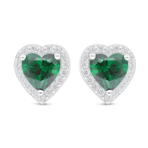 [EAR01EMR00WCZD008] Sterling Silver 925 Earring Rhodium Plated Embedded With Emerald Zircon And White Zircon