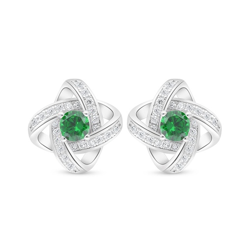 [EAR01EMR00WCZD024] Sterling Silver 925 Earring Rhodium Plated Embedded With Emerald Zircon And White Zircon