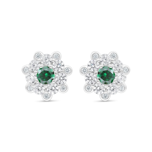 [EAR01EMR00WCZD029] Sterling Silver 925 Earring Rhodium Plated Embedded With Emerald Zircon And White Zircon