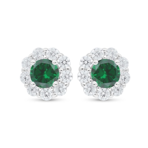 [EAR01EMR00WCZD032] Sterling Silver 925 Earring Rhodium Plated Embedded With Emerald Zircon And White Zircon