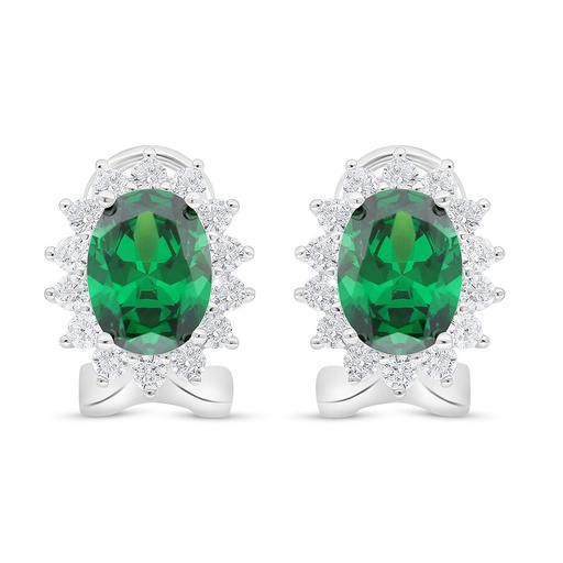 [EAR01EMR00WCZD042] Sterling Silver 925 Earring Rhodium Plated Embedded With Emerald Zircon And White Zircon
