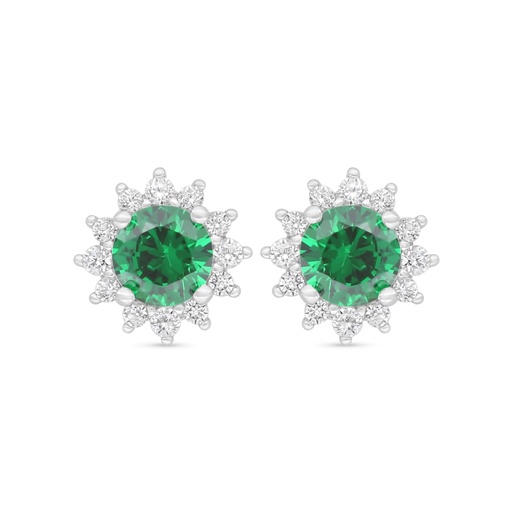 [EAR01EMR00WCZD065] Sterling Silver 925 Earring Rhodium Plated Embedded With Emerald Zircon And White Zircon