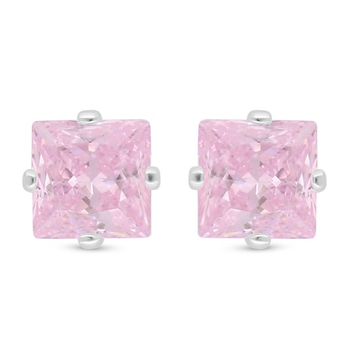 [EAR01PIK00000D007] Sterling Silver 925 Earring Rhodium Plated Embedded With Pink Zircon 