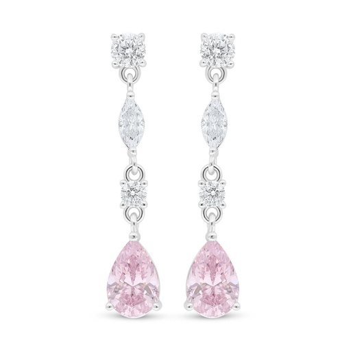 [EAR01PIK00WCZC985] Sterling Silver 925 Earring Rhodium Plated Embedded With Pink Zircon And White Zircon