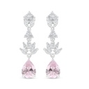 Sterling Silver 925 Earring Rhodium Plated Embedded With Pink Zircon And White Zircon