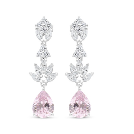 [EAR01PIK00WCZC987] Sterling Silver 925 Earring Rhodium Plated Embedded With Pink Zircon And White Zircon