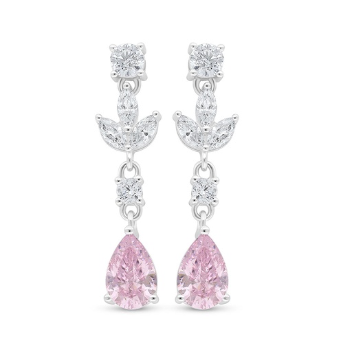 [EAR01PIK00WCZC988] Sterling Silver 925 Earring Rhodium Plated Embedded With Pink Zircon And White Zircon