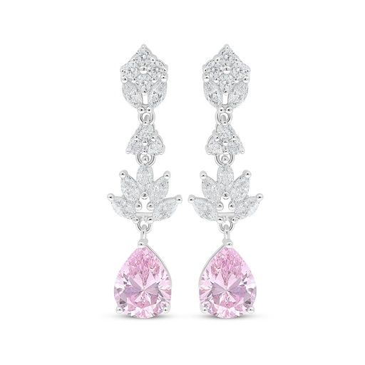 [EAR01PIK00WCZC991] Sterling Silver 925 Earring Rhodium Plated Embedded With Pink Zircon And White Zircon