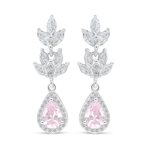 [EAR01PIK00WCZC992] Sterling Silver 925 Earring Rhodium Plated Embedded With Pink Zircon And White Zircon