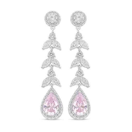 [EAR01PIK00WCZC993] Sterling Silver 925 Earring Rhodium Plated Embedded With Pink Zircon And White Zircon