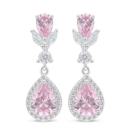 [EAR01PIK00WCZC994] Sterling Silver 925 Earring Rhodium Plated Embedded With Pink Zircon And White Zircon