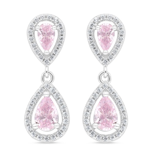 [EAR01PIK00WCZC995] Sterling Silver 925 Earring Rhodium Plated Embedded With Pink Zircon And White Zircon