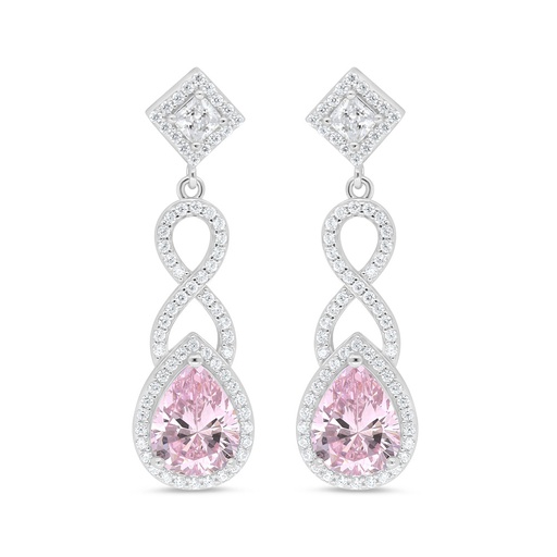 [EAR01PIK00WCZC996] Sterling Silver 925 Earring Rhodium Plated Embedded With Pink Zircon And White Zircon