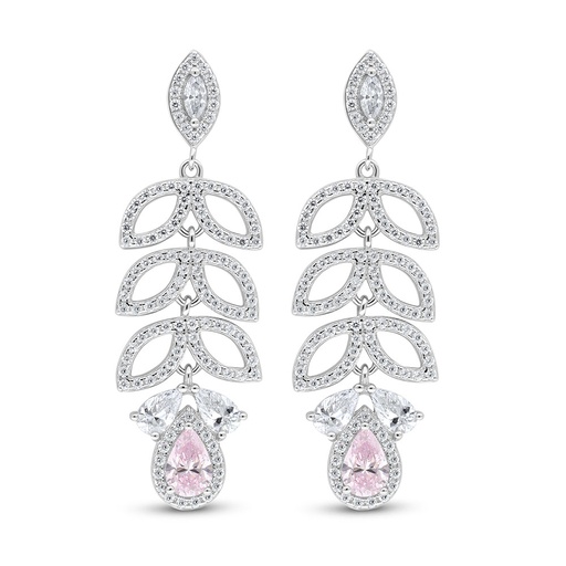 [EAR01PIK00WCZC997] Sterling Silver 925 Earring Rhodium Plated Embedded With Pink Zircon And White Zircon