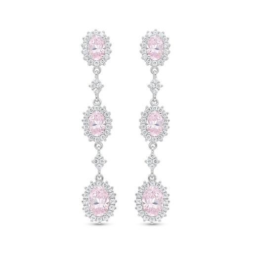 [EAR01PIK00WCZD001] Sterling Silver 925 Earring Rhodium Plated Embedded With Pink Zircon And White Zircon