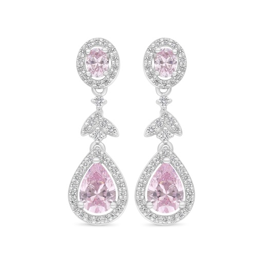 [EAR01PIK00WCZD002] Sterling Silver 925 Earring Rhodium Plated Embedded With Pink Zircon And White Zircon