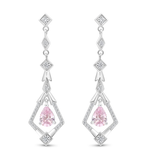 [EAR01PIK00WCZD016] Sterling Silver 925 Earring Rhodium Plated Embedded With Pink Zircon And White Zircon