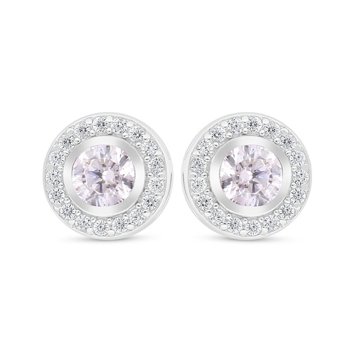 [EAR01PIK00WCZD039] Sterling Silver 925 Earring Rhodium Plated Embedded With Pink Zircon And White Zircon