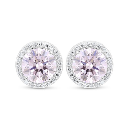 [EAR01PIK00WCZD040] Sterling Silver 925 Earring Rhodium Plated Embedded With Pink Zircon And White Zircon