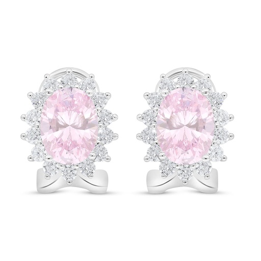 [EAR01PIK00WCZD042] Sterling Silver 925 Earring Rhodium Plated Embedded With Pink Zircon And White Zircon