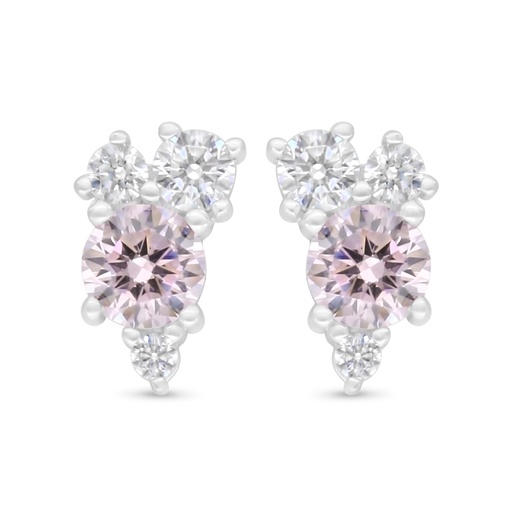 [EAR01PIK00WCZD064] Sterling Silver 925 Earring Rhodium Plated Embedded With Pink Zircon And White Zircon