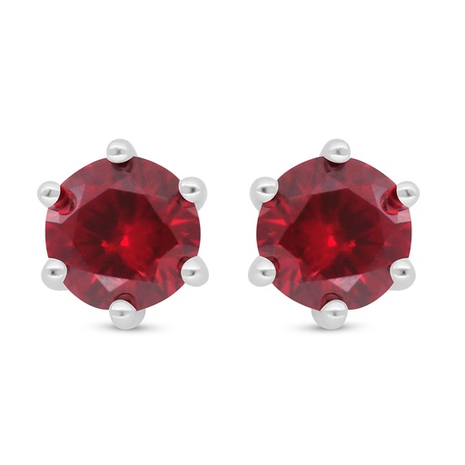 [EAR01RUB00000D006] Sterling Silver 925 Earring Rhodium Plated Embedded With Ruby Corundum 