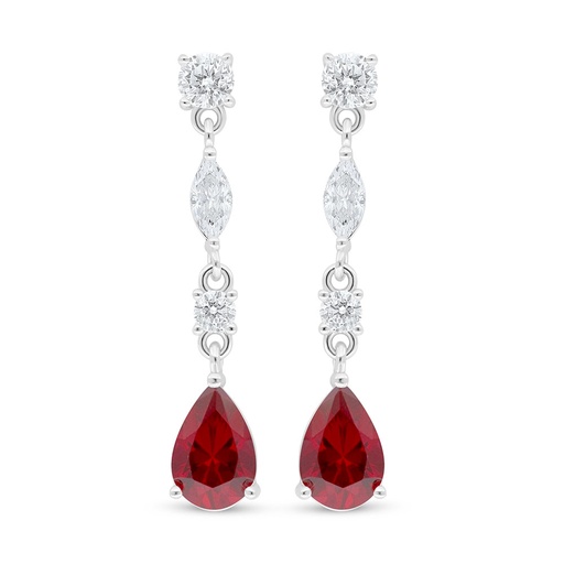 [EAR01RUB00WCZC985] Sterling Silver 925 Earring Rhodium Plated Embedded With Ruby Corundum And White Zircon