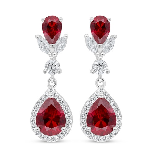 [EAR01RUB00WCZC994] Sterling Silver 925 Earring Rhodium Plated Embedded With Ruby Corundum And White Zircon